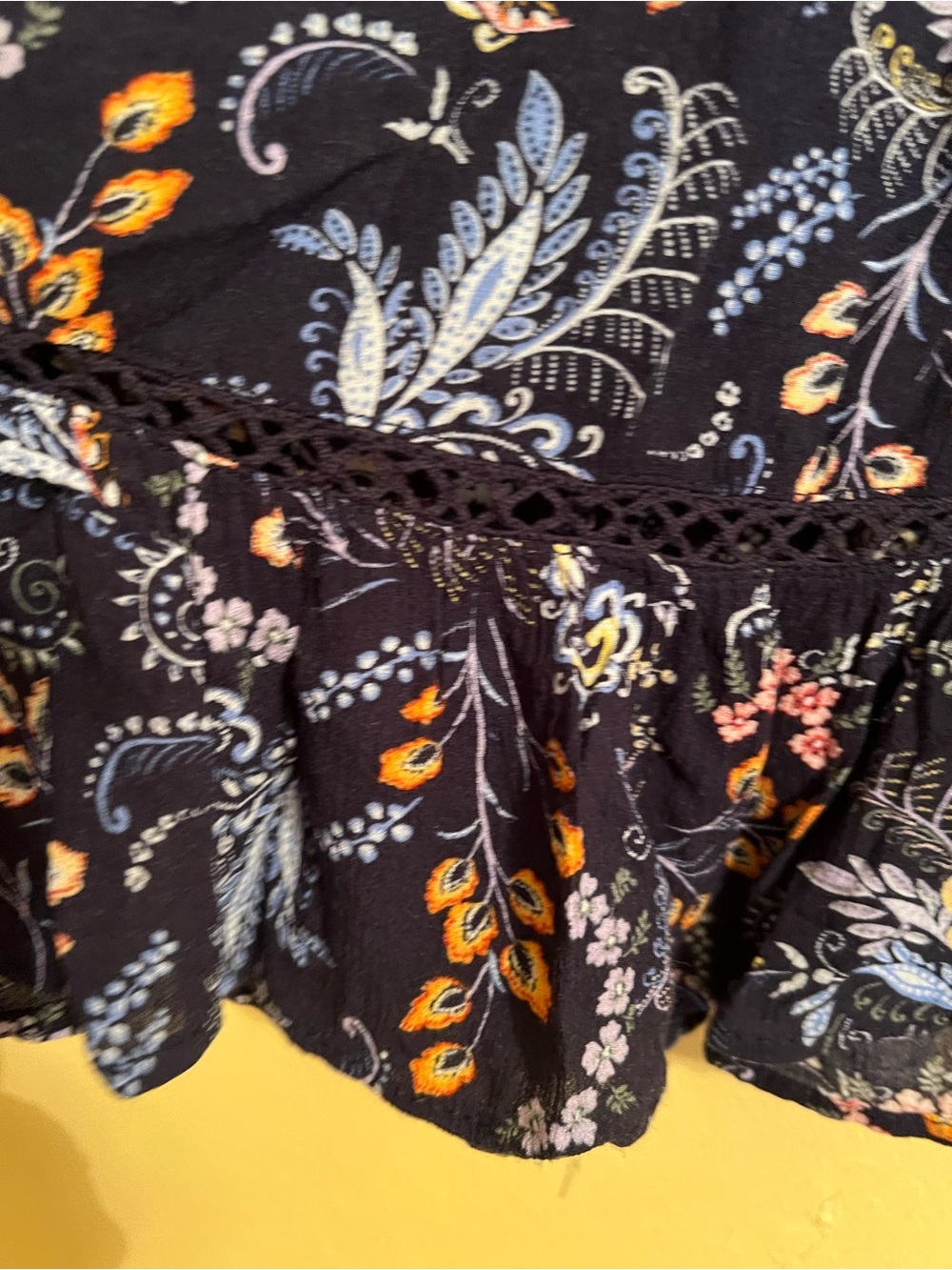 Democracy Black Floral Peasant Blouse with Ruffle Hem - Picture 4 of 7